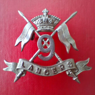 9th Lancers - Queen Victoria's Crown White Metal Cap Badge.