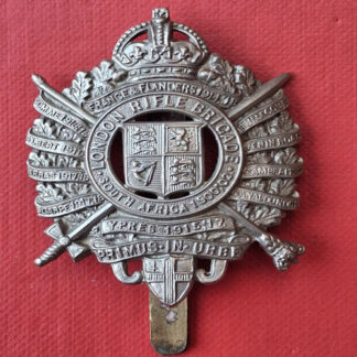 5th Battalion London Rifle Brigade - King's Crown White Metal Cap Badge.