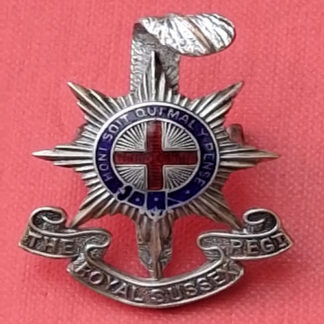 The Royal Sussex Regiment - Officer's Silver & Enamelled Cap Badge.