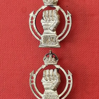 (Canada) The Royal Canadian Armoured Corps - King's Crown White Metal Collar Badges.