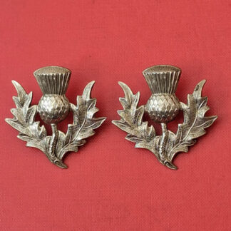 Scottish Volunteers? - Large White Metal Thistle Collar Badges.