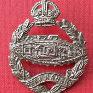 The Royal Tank Regiment - King's Crown White Metal Cap Badge.