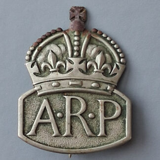 Air Raid Precautions - King's Crown Pin Backed White Metal Badge.