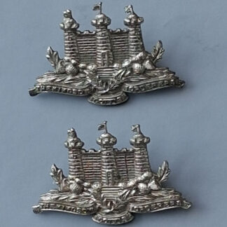 The King's Own Scottish Borderers - White Metal Pipers Collar Badges.