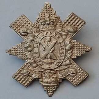 The Royal Highlanders (The Black Watch) - Queen Victoria's Crown White Metal Cap Badge.