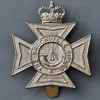 (Canada) The Brockville Rifles - Queen's Crown White Metal Cap Badge.