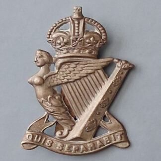 The Royal Irish Rifles - King's Crown White Metal Cap Badge.