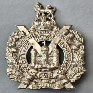 The King's Own Scottish Borderers - King's Crown White Metal Cap Badge.