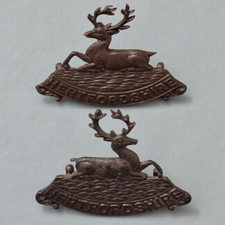 The Hertfordshire Regiment - Officer's Bronzed Service Dress Collar Badges.