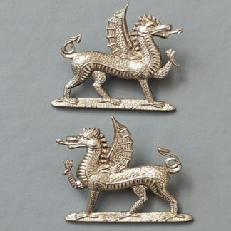 The Monmouthshire Regiment (T.A) - Officer's White Metal Collar Badges.
