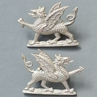 The Monmouthshire Regiment - Officer's Silver Plate Collar Badges.