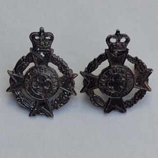 The Royal Army Chaplain's Department - Queen's Crown Blackened Brass Collar Badges.