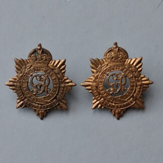 The Royal Army Service Corps - Queen's Crown Gilding Metal Collar Badges.