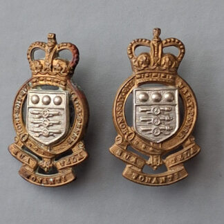 The Royal Army Ordnance Corps - Queen's Crown Bi Metal Collar Badges.