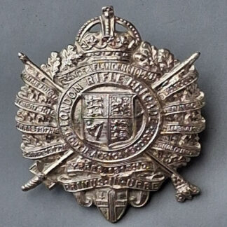 The 5th London Rifle Brigade - King's Crown White Metal Cap Badge.