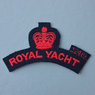 The Royal Yacht - Queen's Crown Red On Black Cloth Shoulder Badge.