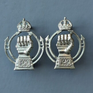 The Royal Armoured Corps - King's Crown White Metal Collar Badges.