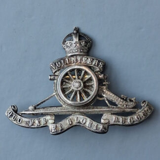 The Royal Artillery Volunteers - King's Crown Officer's Silver Plated Cap Badge.