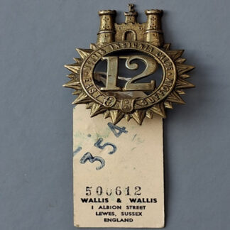 12th Regiment Of Foot - Victorian O.R's Brass Glengarry Badge Circa 1874 - 1881.