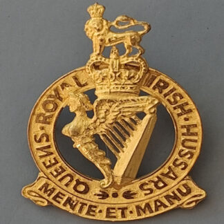 The Queen's Royal Irish Hussars - Queen's Crown Gilt Piper's Caubeen Badge.
