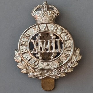 The 18th Hussars (Queen Mary's Own) - King's Crown White Metal Cap Badge.